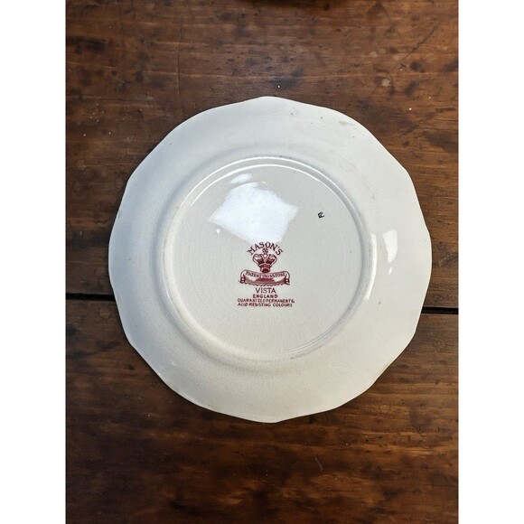 Set Of 3 Mason's Vista Red Pink Ironstone 7.5” Salad Bread Plates England READ - Picture 4 of 10